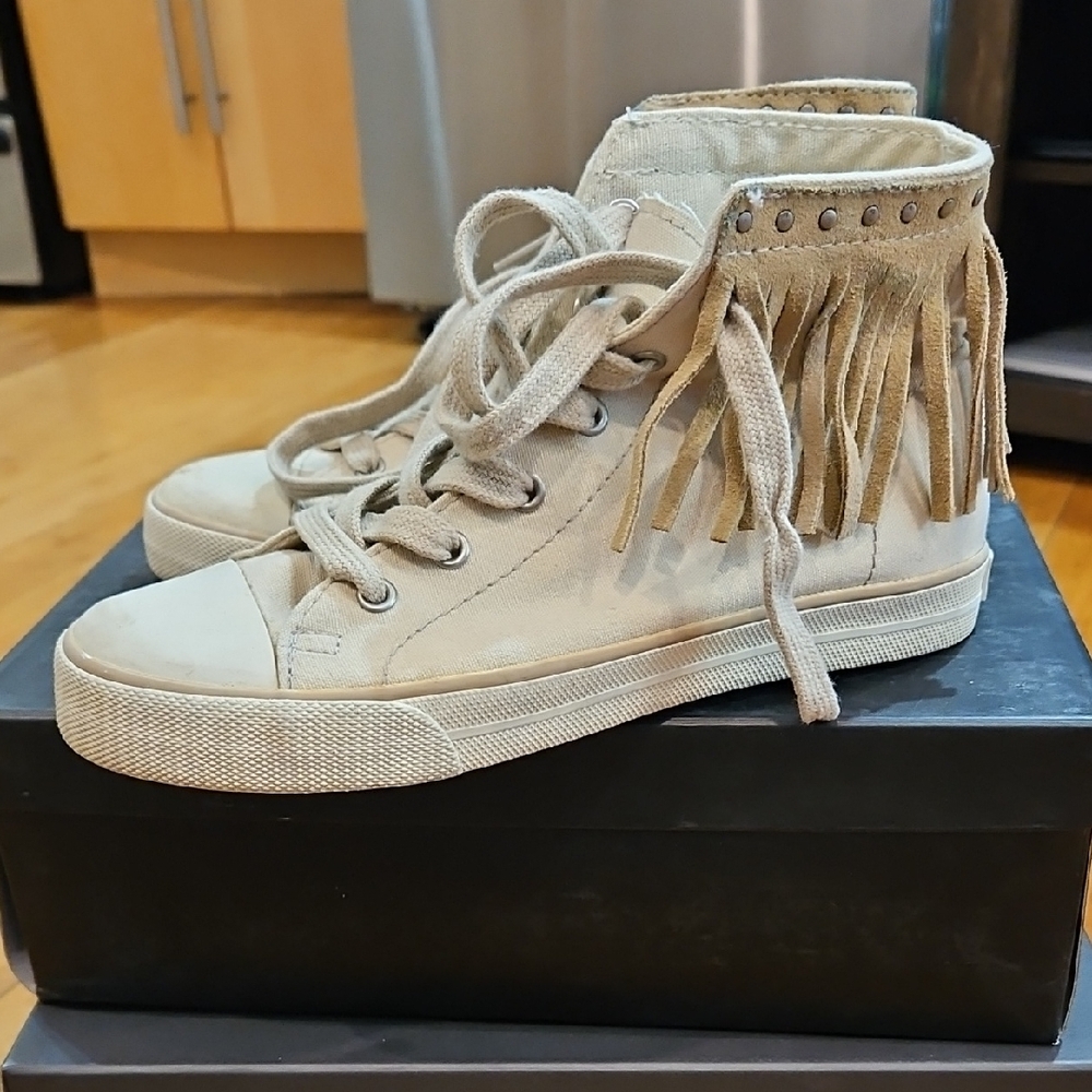 Fringe High-Top Sneakers - Cream